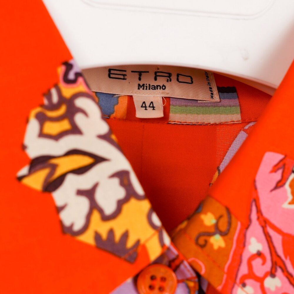 Etro Vintage Orange Printed Cotton Shirt Dress - Picture 9 of 10